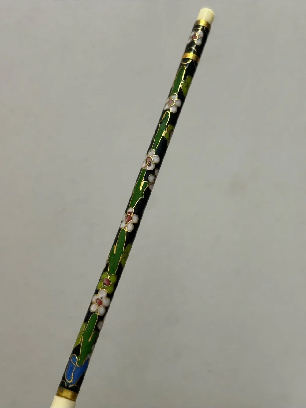 Vintage Chopstick Set Cloisonné Floral with Original Box 2 Sticks